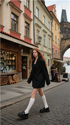 欧洲城市街头年轻少女街拍图片